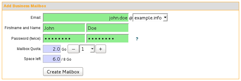 Define parameters for the new mailbox